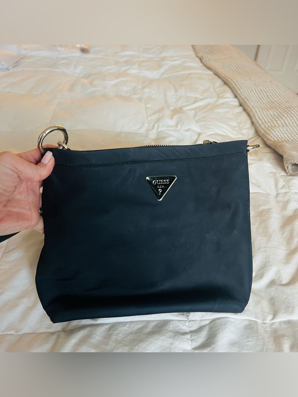 GUESS Black Nylon Crossbody with Triangle Logo